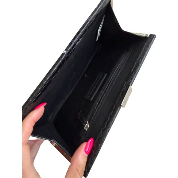 BANANA REPUBLIC Black Leather Embossed Envelope Clutch - Picture 4 of 6